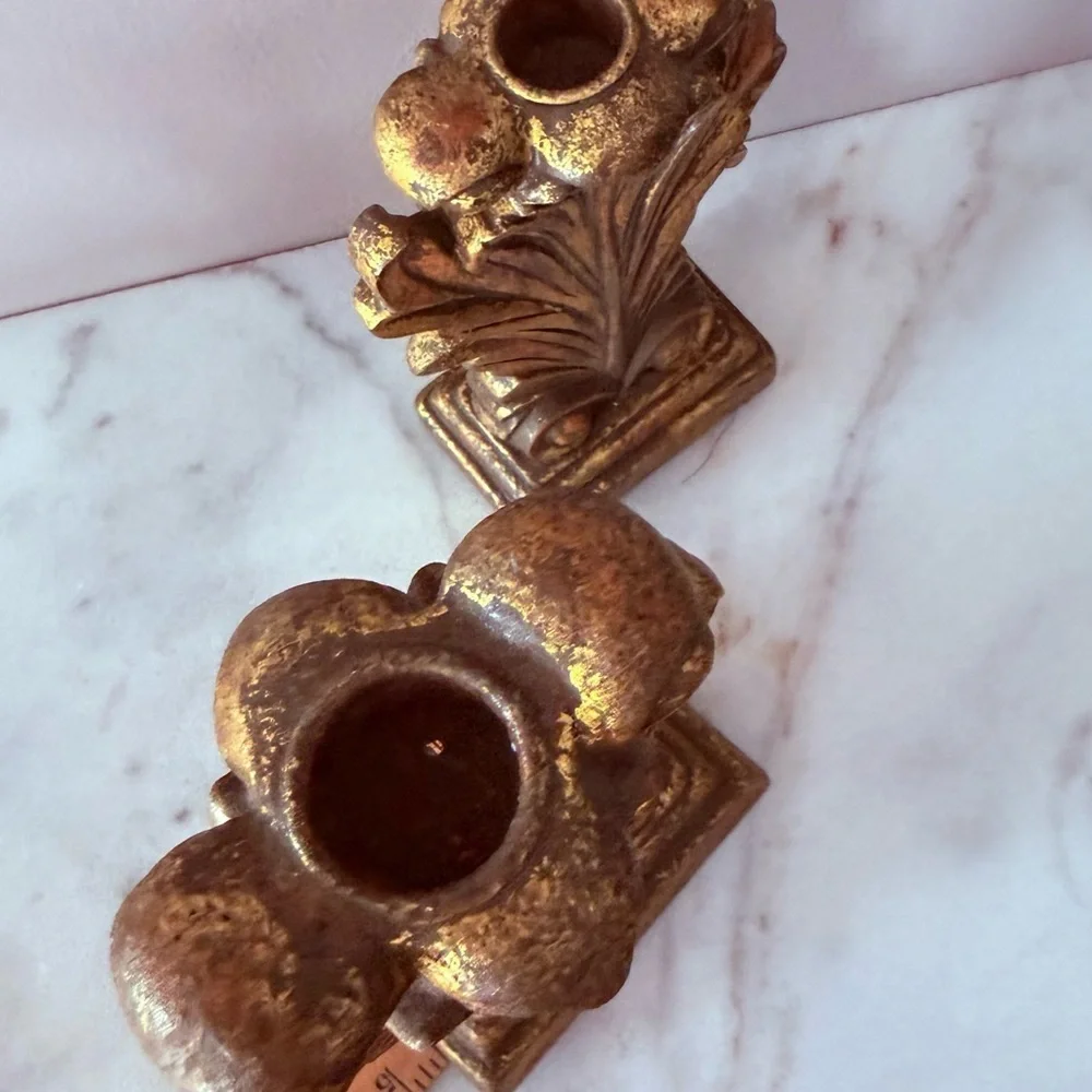 Elegant Gold Leaf Candle Holders a pair of vintage acanthus leaf